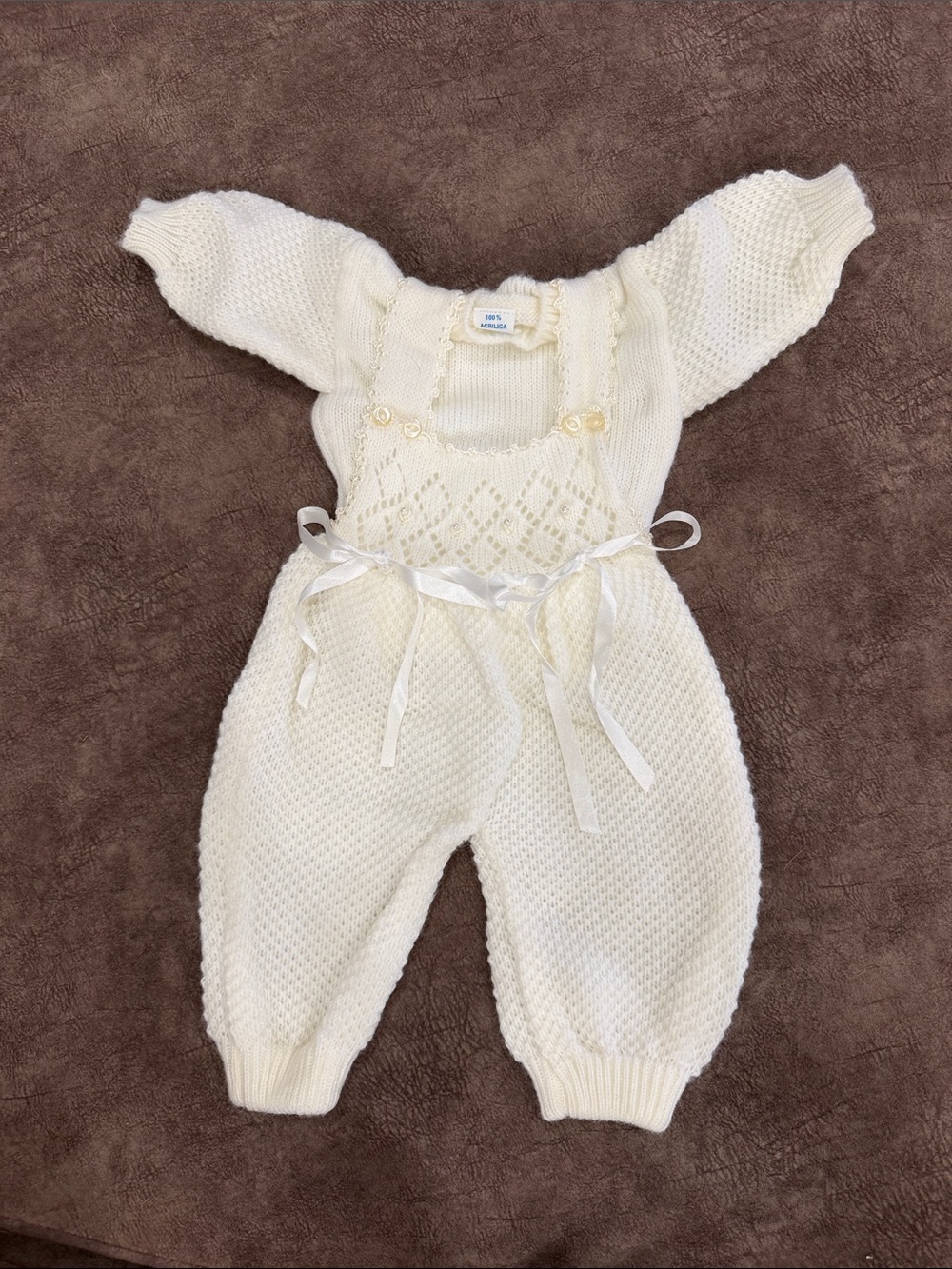 Soft Knit Ivory Baby One-Piece Romper *vintage*